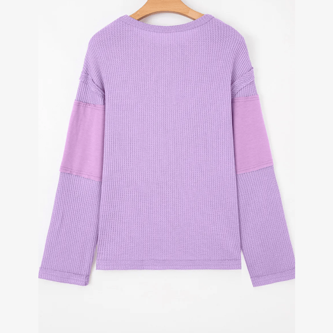 Kort Thermal Knit Contrast Textured Patchwork Long Sleeve Top
