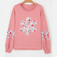 Elodie Peach Blossom Floral Applique Baggy Pullover Sweatshirt