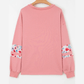 Elodie Peach Blossom Floral Applique Baggy Pullover Sweatshirt