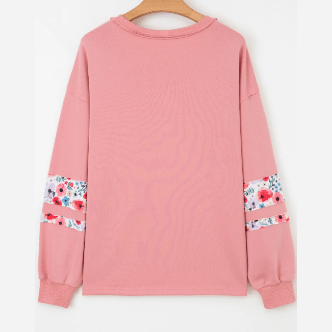 Elodie Peach Blossom Floral Applique Baggy Pullover Sweatshirt