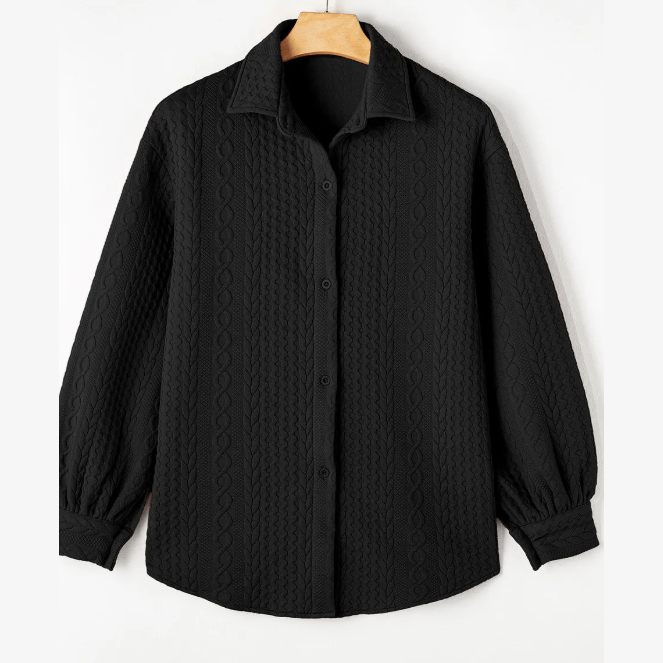 Maddox Black Cable Texture Puff Sleeve Loose Shacket