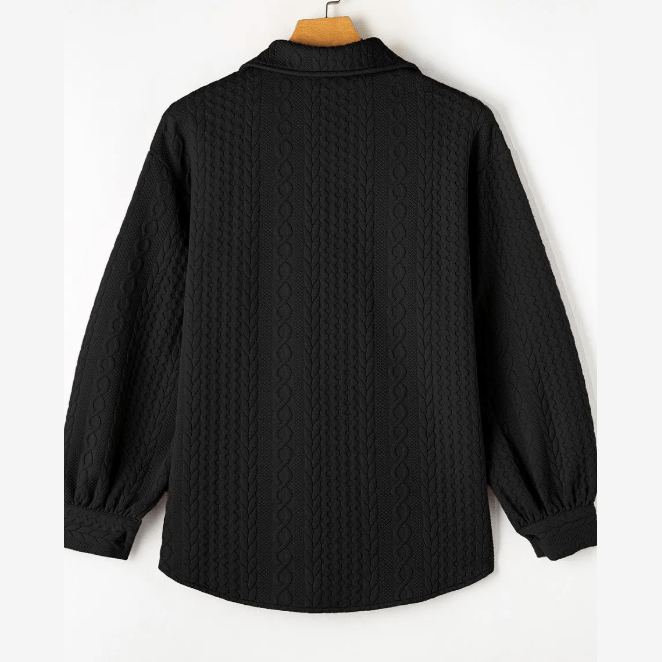 Maddox Black Cable Texture Puff Sleeve Loose Shacket