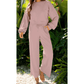 Cherie Light Pink Drop Shoulder Puff Sleeve Crop Pullover Drawstring Wide Leg Pants Set