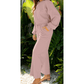 Cherie Light Pink Drop Shoulder Puff Sleeve Crop Pullover Drawstring Wide Leg Pants Set
