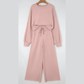 Cherie Light Pink Drop Shoulder Puff Sleeve Crop Pullover Drawstring Wide Leg Pants Set