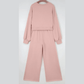 Cherie Light Pink Drop Shoulder Puff Sleeve Crop Pullover Drawstring Wide Leg Pants Set