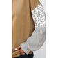 Kynlee Camel Floral Striped Patchwork Ruffled Sleeve Crew Neck Sweatshirt