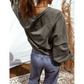 Lilian Grey Lace Patchwork Detail Notched Neck Mineral Wash Baggy Sweatshirt