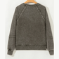 Lilian Grey Lace Patchwork Detail Notched Neck Mineral Wash Baggy Sweatshirt