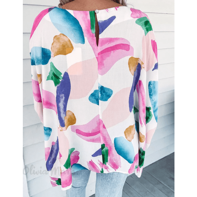 RTS Graffiti Print Dolman Sleeve Blouse with Artistic Brushstroke Pattern