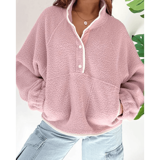 RTS Stand Neck Half Button Zip Pocket Plush Sweatshirt