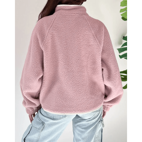 RTS Stand Neck Half Button Zip Pocket Plush Sweatshirt