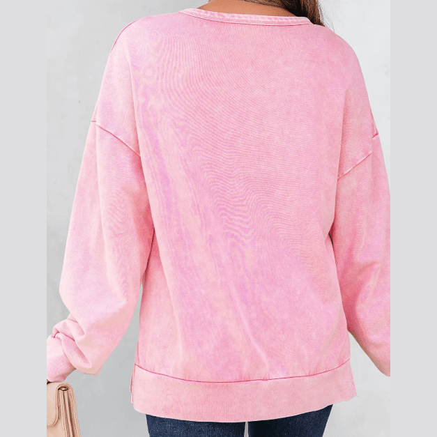 RTS Pink Mineral Wash Big Bow Patchwork Pullover Sweatshirt
