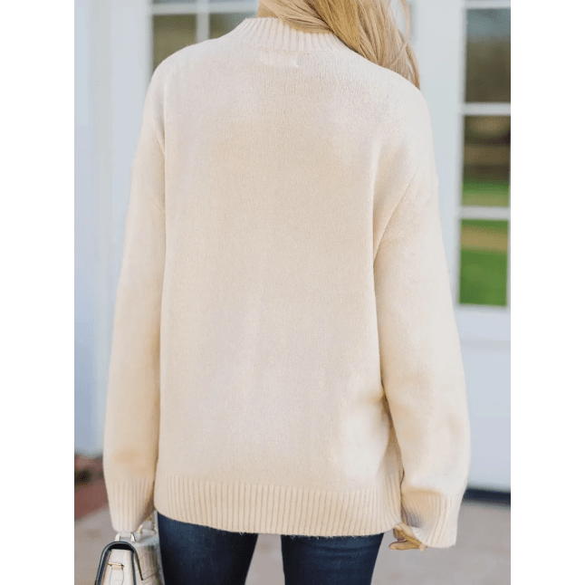 RTS White Embroidered Flower Bouquet Ribbed Trim Loose Sweater