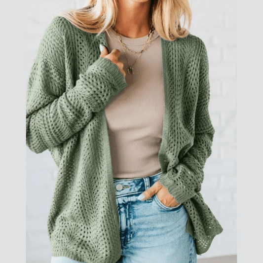 RTS Green Bay Scalloped Edge Eyelet Knit Batwing Sleeve Cardigan