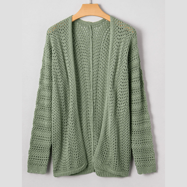RTS Green Bay Scalloped Edge Eyelet Knit Batwing Sleeve Cardigan