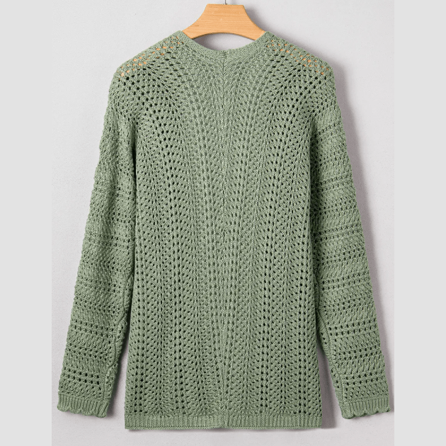 RTS Green Bay Scalloped Edge Eyelet Knit Batwing Sleeve Cardigan