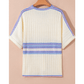 Claudi Striped V Neck Dolman Sleeve Rib Knit Oversized Sweater with Slits