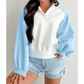 Amia Beau Blue Colorblock Snap Buttons Pullover Sweatshirt