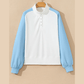 Amia Beau Blue Colorblock Snap Buttons Pullover Sweatshirt