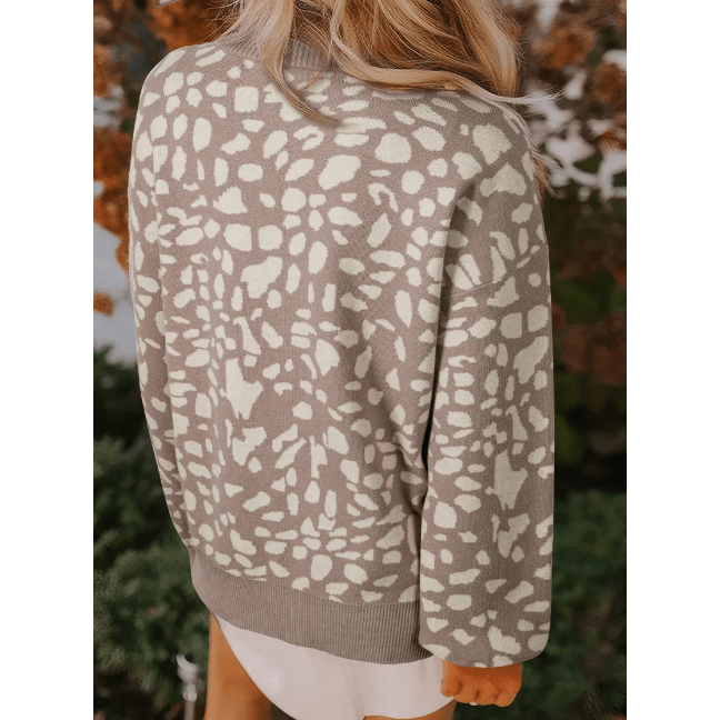 Carolina Leopard Spots Pattern Ribbed Trim Drop Shoulder Sweater
