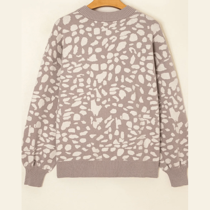 Carolina Leopard Spots Pattern Ribbed Trim Drop Shoulder Sweater