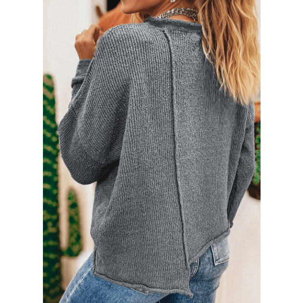 Daffney Raw Edge Uneven Hem Patchwork Drop Shoulder Sweater