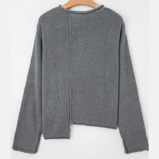 Daffney Raw Edge Uneven Hem Patchwork Drop Shoulder Sweater