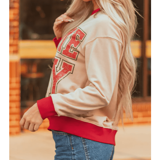 GAME DAY Letter Graphic Varsity Striped Detail Baggy Sweatshirt