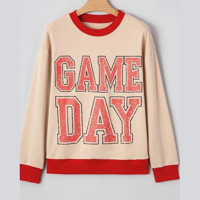 GAME DAY Letter Graphic Varsity Striped Detail Baggy Sweatshirt