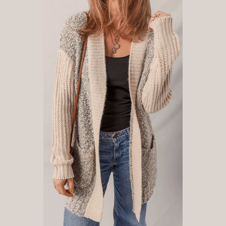 Eula Color Block Side Pockets Open Front Cardigan