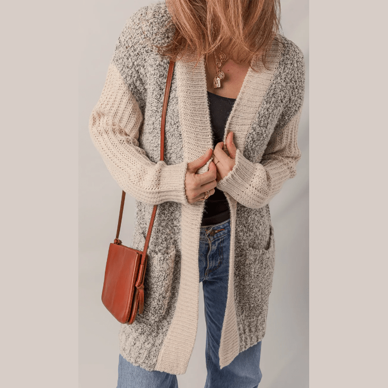 Eula Color Block Side Pockets Open Front Cardigan