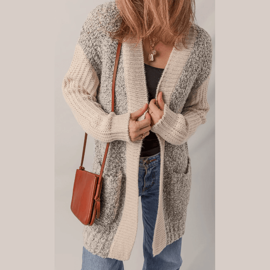 Eula Color Block Side Pockets Open Front Cardigan