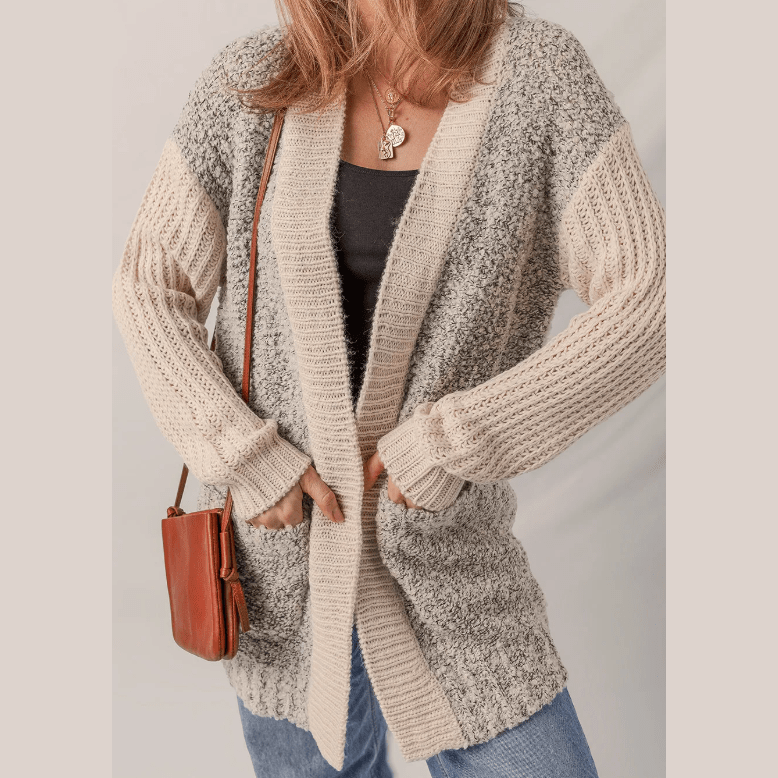 Eula Color Block Side Pockets Open Front Cardigan