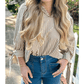 Gwen Striped Print Tied Cuffs Split Neck Seersucker Blouse