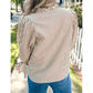 Gwen Striped Print Tied Cuffs Split Neck Seersucker Blouse