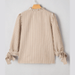 Gwen Striped Print Tied Cuffs Split Neck Seersucker Blouse