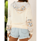 Karleigh Beige Western Geo Pattern Patchwork Hoodie with Kangaroo Pocket