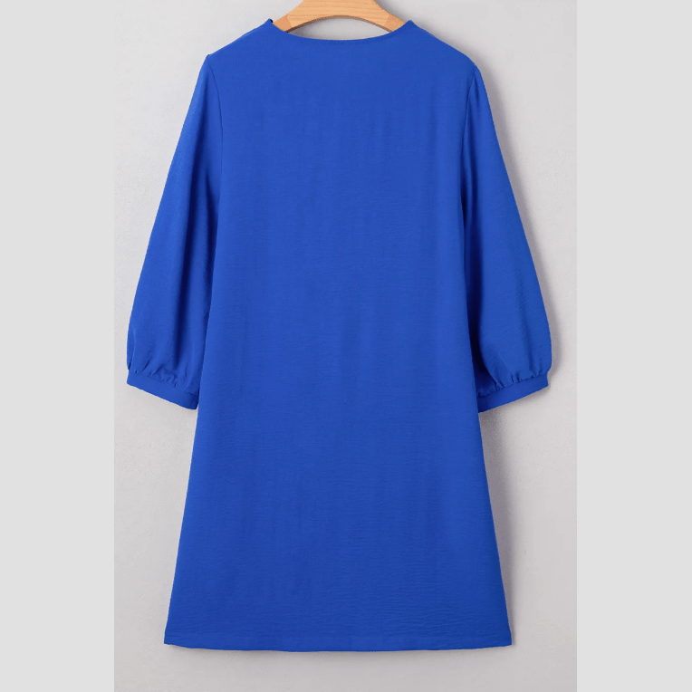 Simona Sky Blue Frilled V Neck Bracelet Sleeve Shift Mini Dress