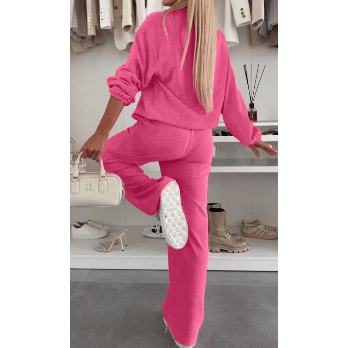 Franki Half Button Pullover Drawstring Pants Solid Color Corduroy 2pcs Outfit