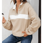 Ven Parchment Fleece Colorblock Patchwork Zipped Neck Pullover Sweatshirt