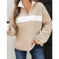 Ven Parchment Fleece Colorblock Patchwork Zipped Neck Pullover Sweatshirt