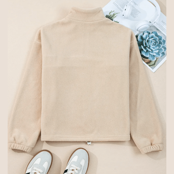 Ven Parchment Fleece Colorblock Patchwork Zipped Neck Pullover Sweatshirt