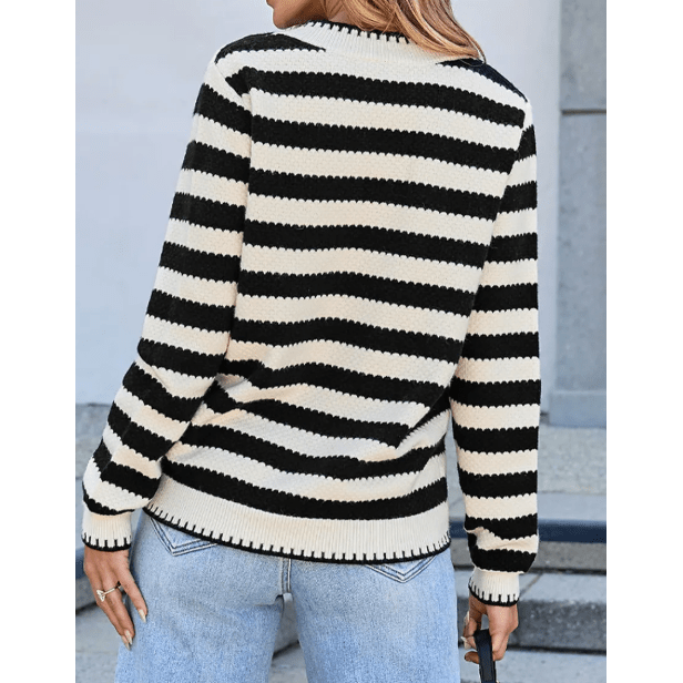 Kassidy White/Black Stripe Chic Golden Button Cardigan Sweater