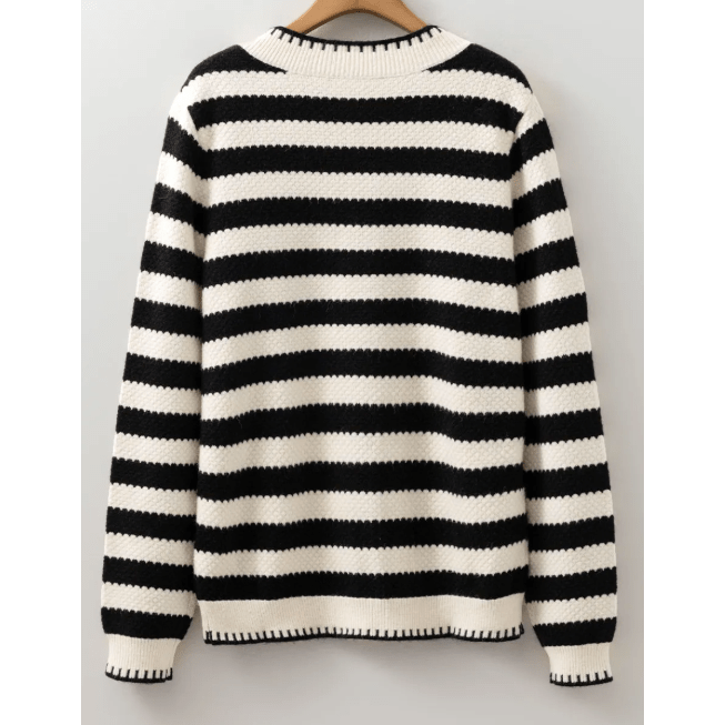 Kassidy White/Black Stripe Chic Golden Button Cardigan Sweater