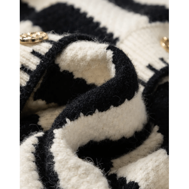 Kassidy White/Black Stripe Chic Golden Button Cardigan Sweater