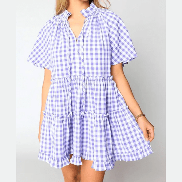 RTS Plaid Ruffle Wide Short Sleeve Babydoll Mini Dress