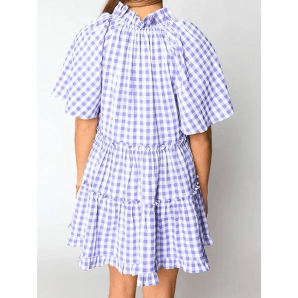 RTS Plaid Ruffle Wide Short Sleeve Babydoll Mini Dress