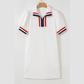 RTS White Textured Jacquard Colorblock Edge Puff Sleeve Quarter Zip Mini Dress