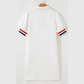 RTS White Textured Jacquard Colorblock Edge Puff Sleeve Quarter Zip Mini Dress